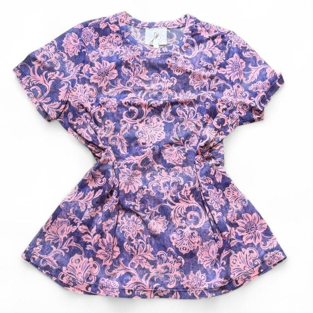 Johnny Was Purple & Pink Florentino Print Mesh Tee, Women's Size 1X